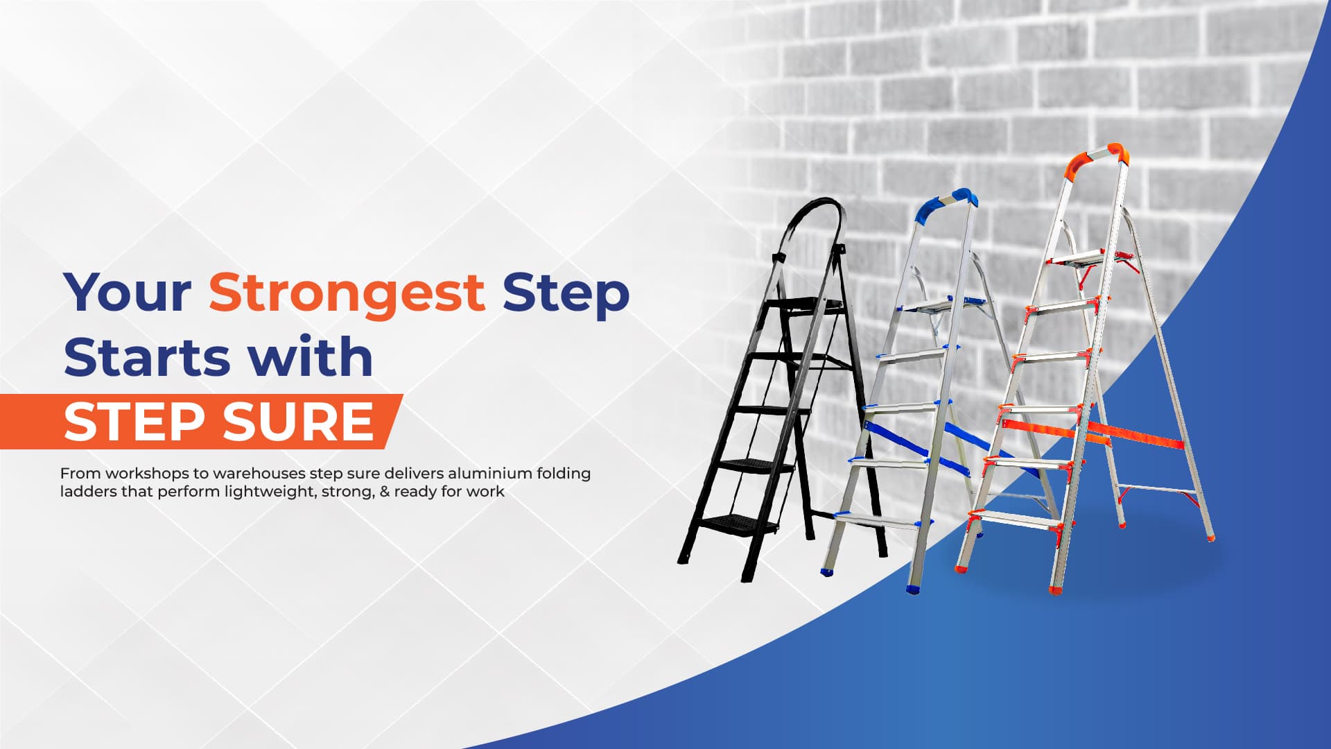 Construction worker safely using a Step Sure ladder on a job site